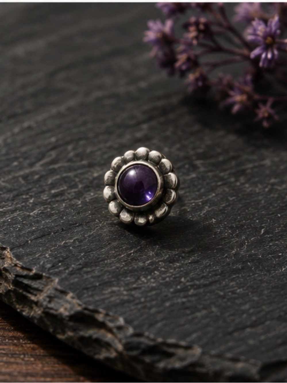 925 sterling Silver Pleted Floral Amethyst Stud Earring - Purple